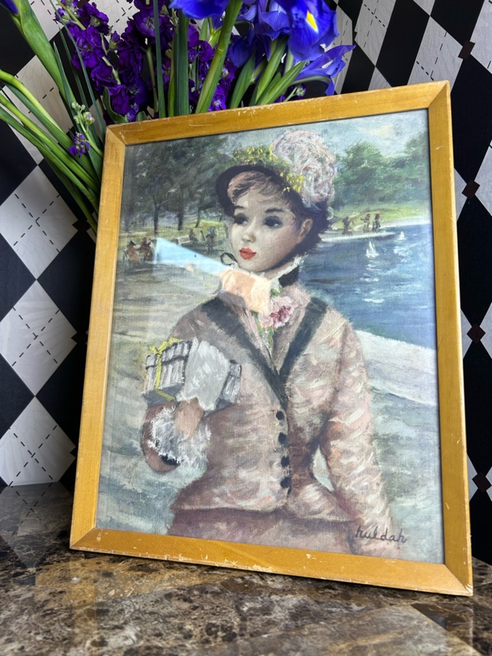 Cherry Jeffe Huldah 15 Inch Parasol Portrait Print Vintage Framed Impressionist